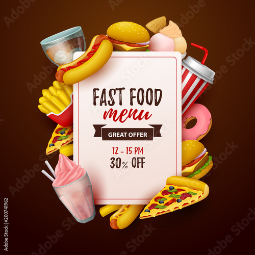 Colorful fast food  background. Vector Illustration