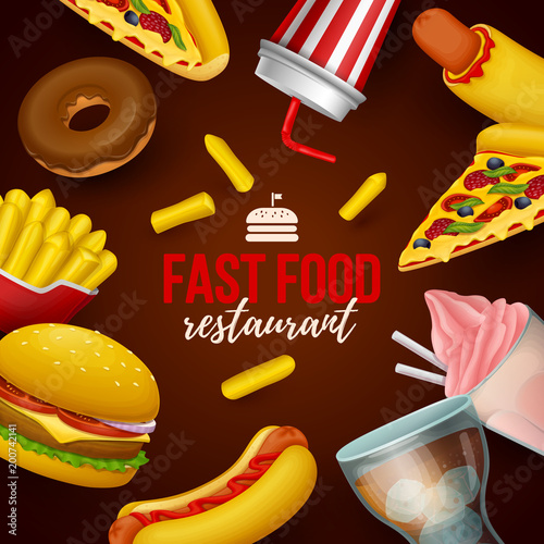 Colorful fast food  background. Vector Illustration