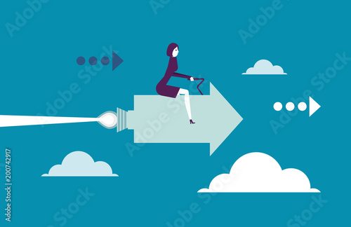 Businesswoman ride arrow symbol. Vector illustration leadership business concept.