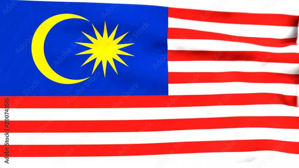 The waving flag of Malaysia opens up the view to the position of Malaysia on a colored world map