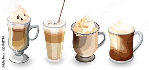 Cups of coffee isolated on white.