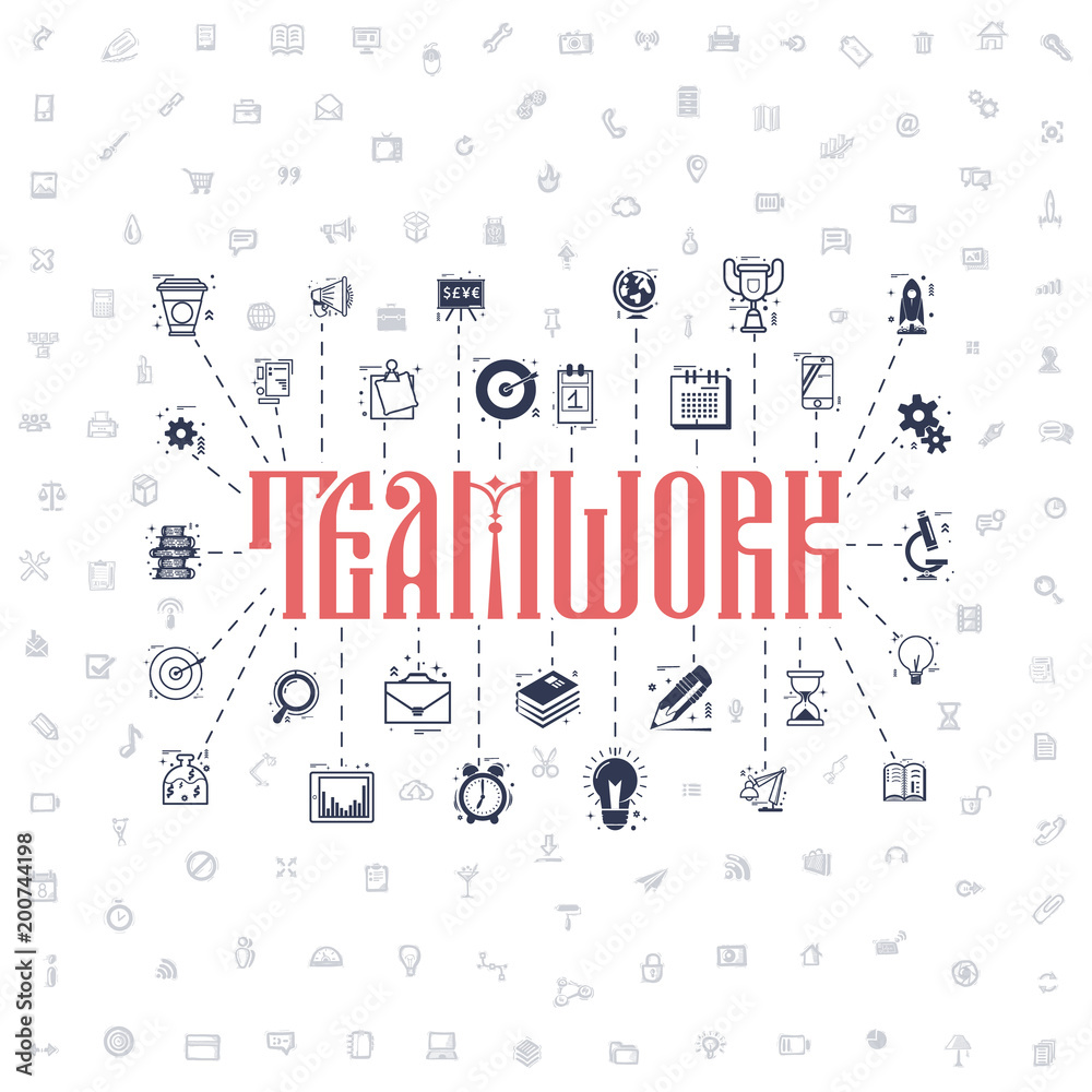 The concept of a Teamwork . Business icons linear flat style