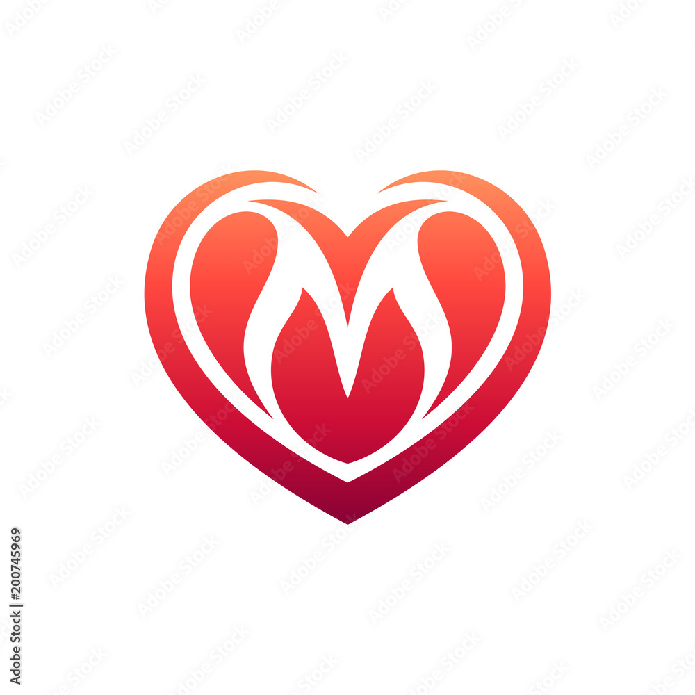 Heart Letter M Initial Logo