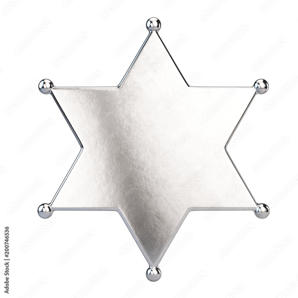 Sheriff star badge isolated on white background. 3d rendering Stock