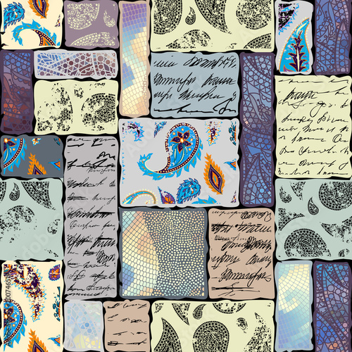 Seamless background. Geometric abstract pattern of rectangles in scrapbook style.