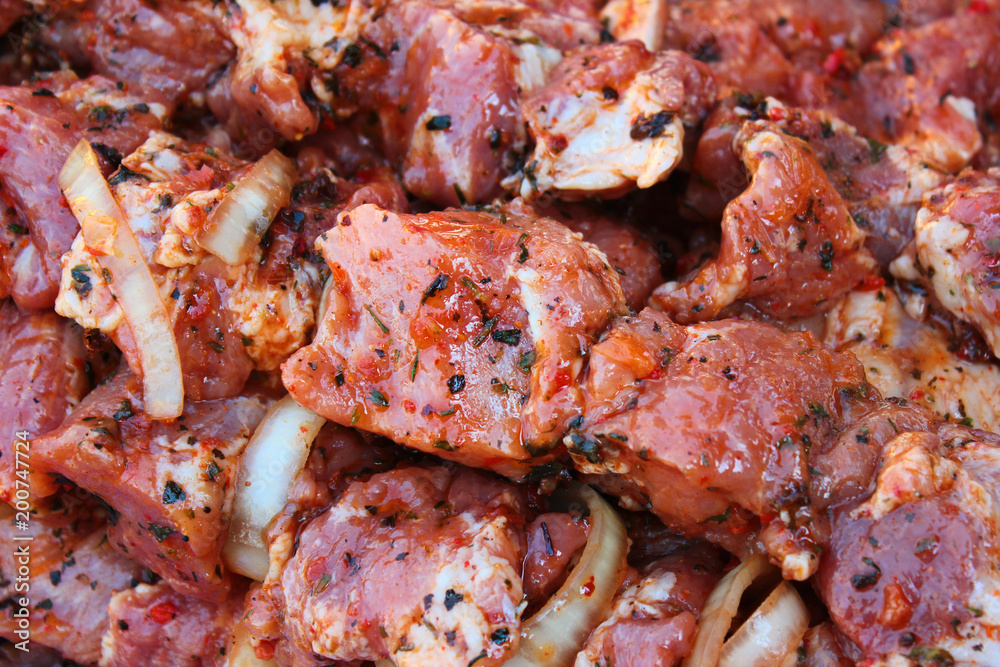 Raw meat for barbecue, marinated and ready to roast Raw meat for barbecue, marinated and ready to roast