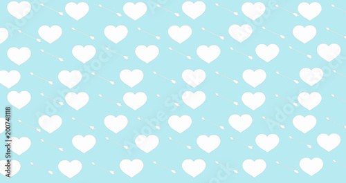 White heart and white arrow on blue background