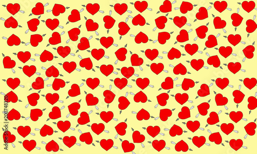 Red hearts and a colorful arrow on a yellow background