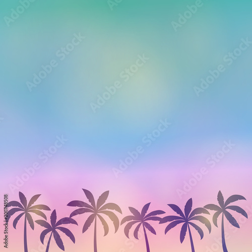 Tropical paradise - summer poster with palm trees and copyspace. Vector.