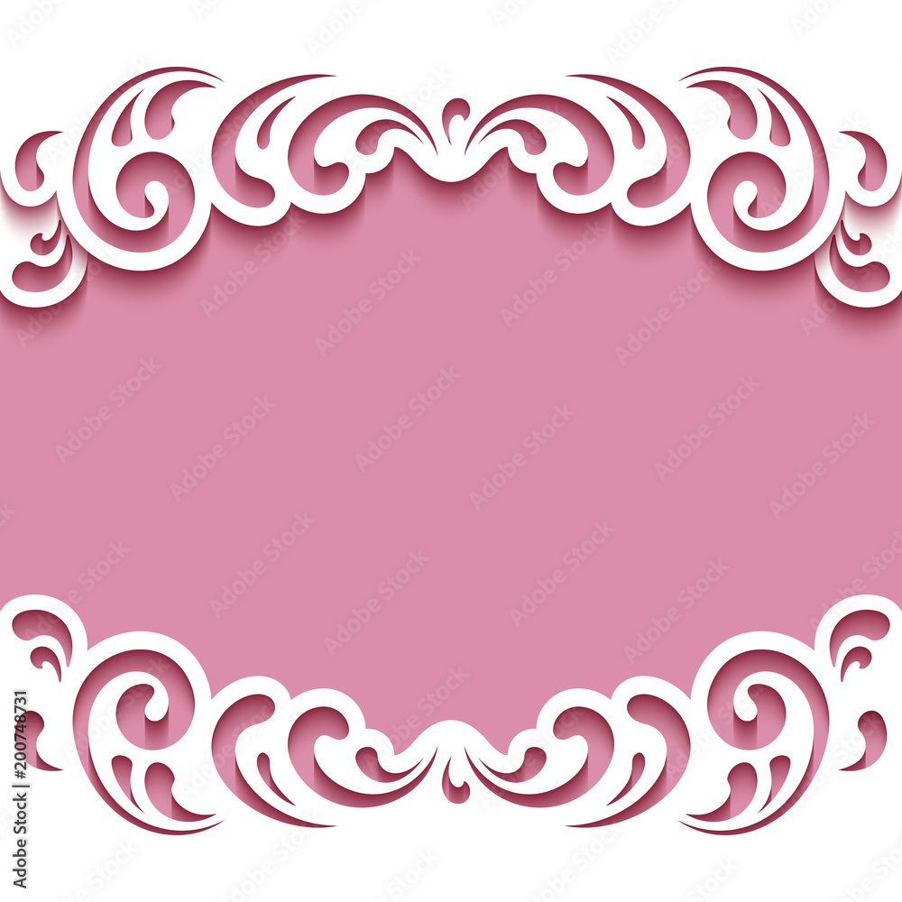 Cutout paper frame with lace border, template for cutting Stock Vector