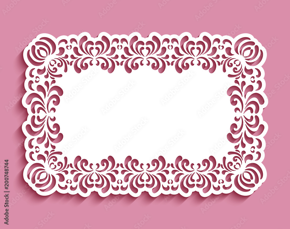Wedding invitation card with cutout border ornament of floral swirls Wedding invitation card with cutout border ornament of floral swirls