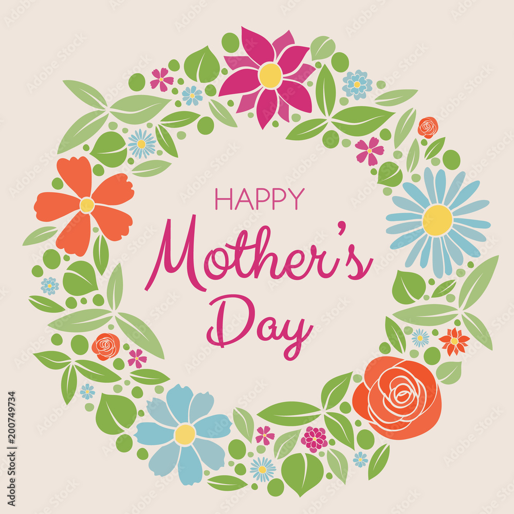 Happy Mother's Day - background with hand drawn flowers and wishes. Vector.