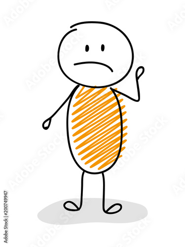 Funny cartoon stickman - confused facial expression. Vector.