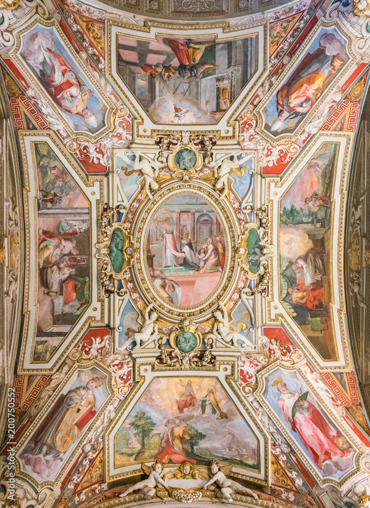 Ceiling fresco by G.B. Ricci in the chapel of Nicholas Tolentino in the Church of Sant'Agostino in Rome, Italy.