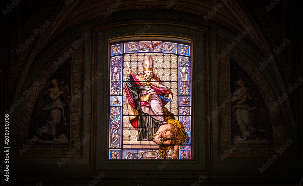 Stained glass in the Church of Sant'Agostino in Rome, Italy.