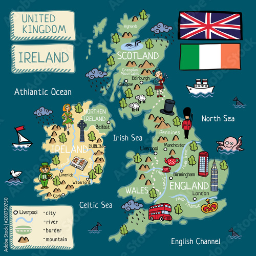 Cartoon map of United Kingdom and Ireland