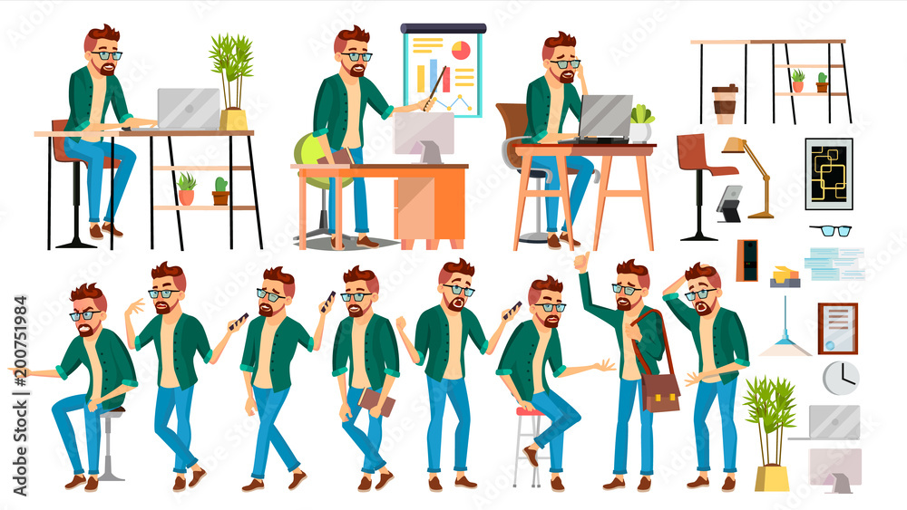 Business Man Character Vector. Hipster Working People Set. Office ...