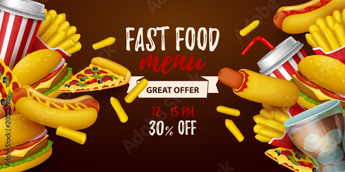 Colorful fast food  background. Vector Illustration