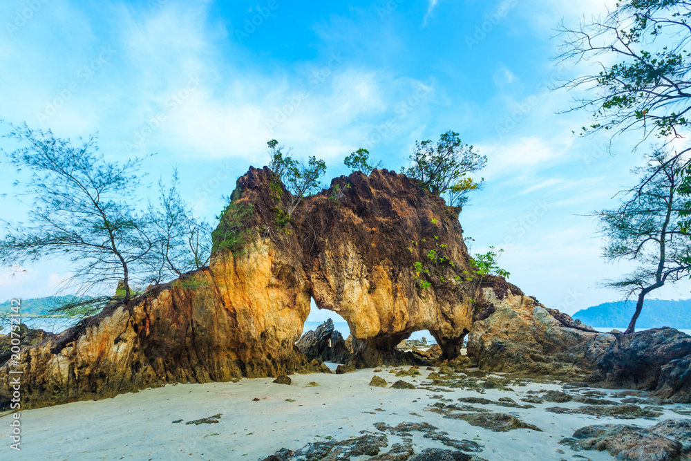 Beautiful rock by the beach. Seascape of Koh Phayam or Phayam island, Ranong province, Thaland