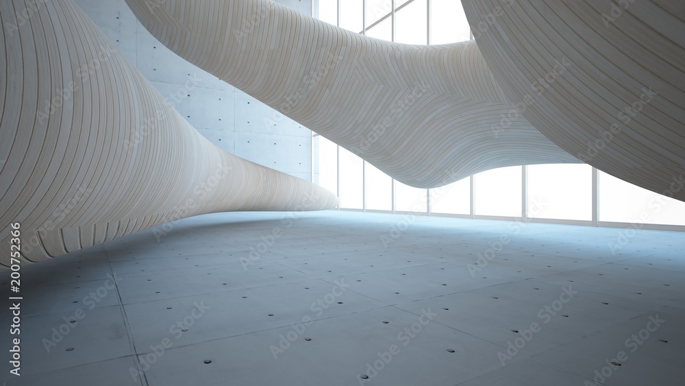 Obraz premium Empty dark abstract concrete and wood smooth interior. Architectural background. 3D illustration and rendering