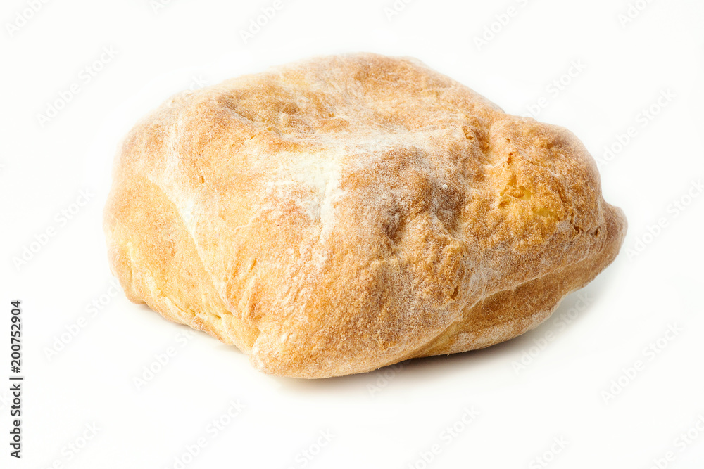 Fresh baked ciabatta italian bread close-up isolated on white background Fresh baked ciabatta italian bread close-up isolated on white background