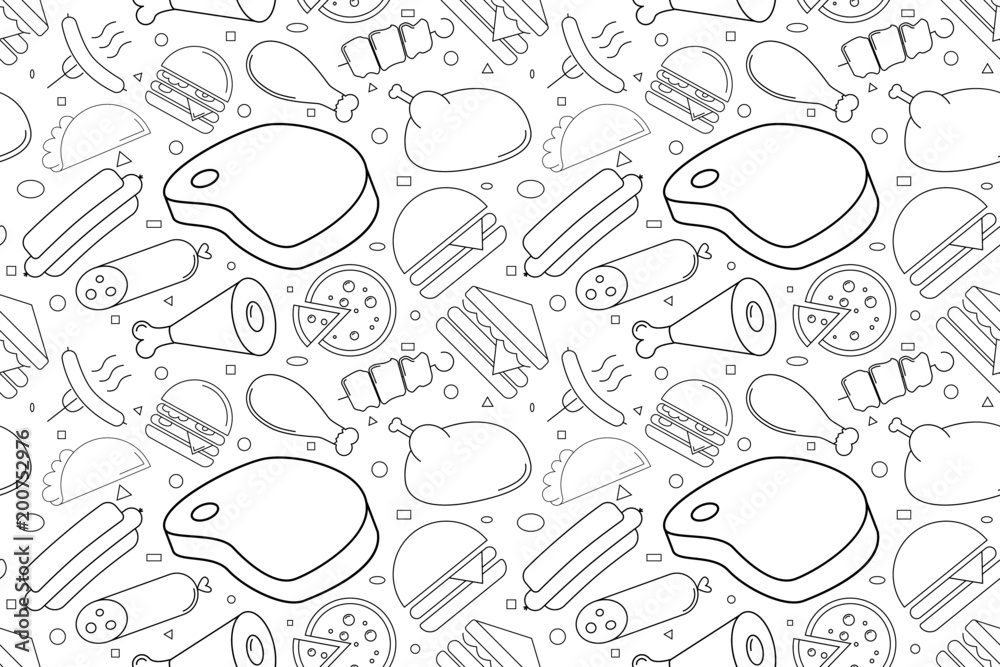 Vector meat pattern. Meat seamless background Stock Vector