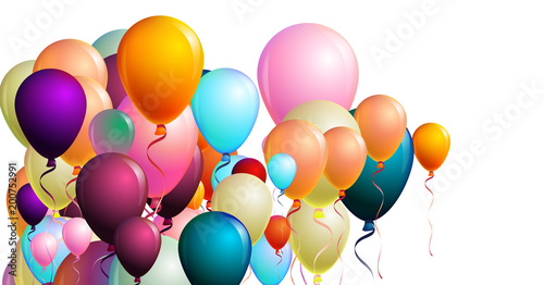 Realistic Bright Colored Helium Balloons. Party, Christmas, Birthday, New Year Funky Decoration. Hipster Seasonal Sale Confetti, Childrens Ornament. Falling Down, Flying Up Colored Balloons Set