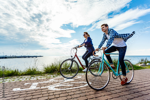 Healthy lifestyle - people riding bicycles