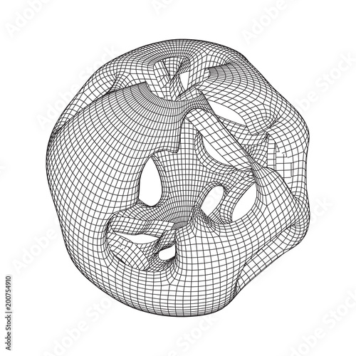 Abstract vector wireframe sphere globe with holes looks like small planet or asteroid. Vector low poly mesh illustration