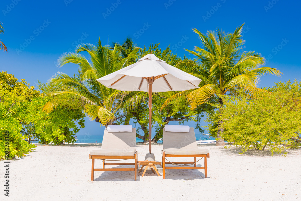 Idyllic tropical beach landscape for background or wallpaper. Design of tourism for summer vacation holiday destination concept.
