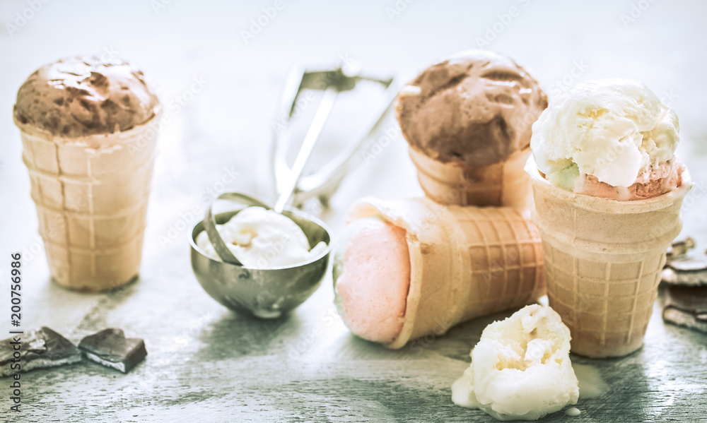 Fototapeta premium different ice cream in a cone