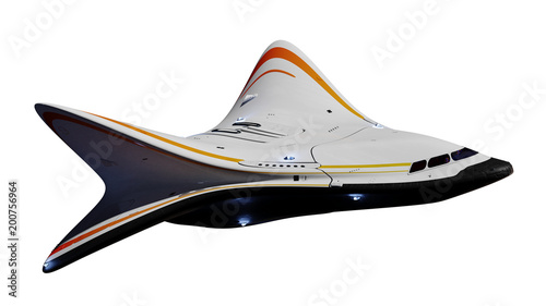 futuristic spaceship isolated on white background, shuttle aircraft concept (3d science fiction illustration)