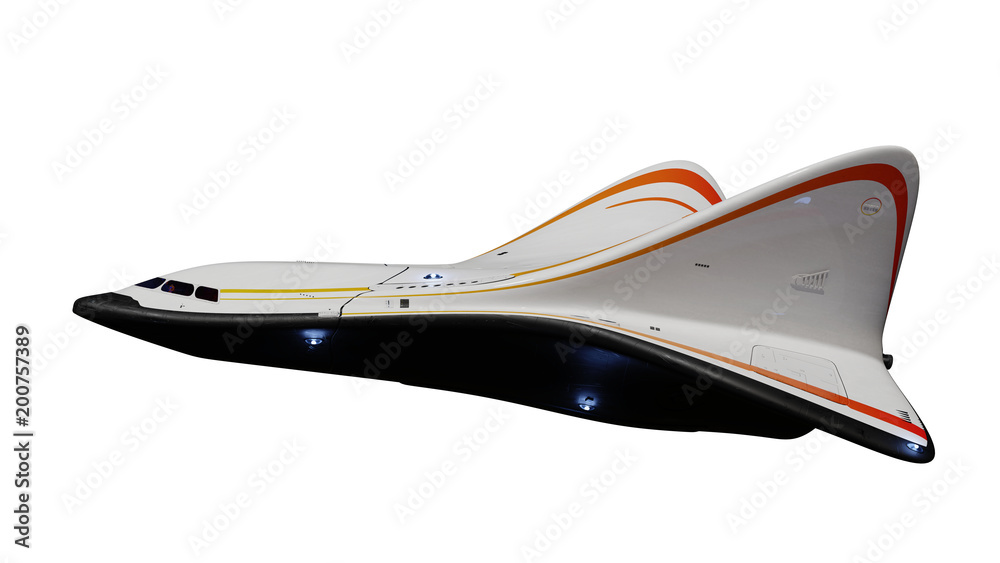 Fototapeta premium futurystyczny statek kosmiczny na białym tle, koncepcja nowoczesnego samolotu (ilustracja 3d science fiction)