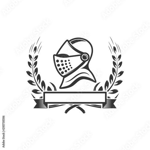 Knights. Emblem template with medieval knight helmet. Design element for logo, label, emblem, sign.