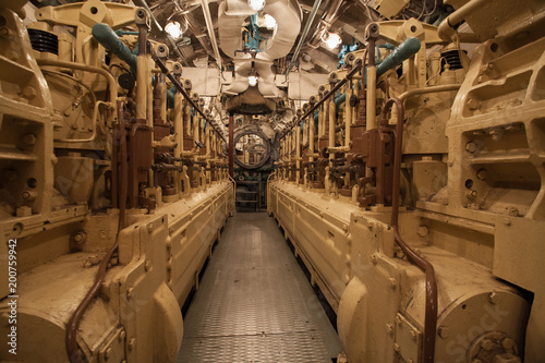 diesels in the engine room inside on a submarine