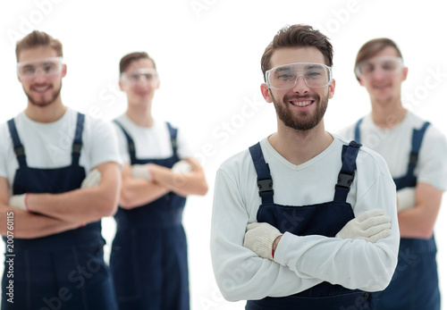 smiling group of professional industrial workers