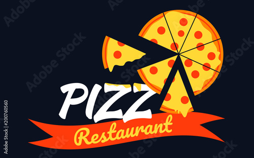logo pizza design with pizza slice vector on black background