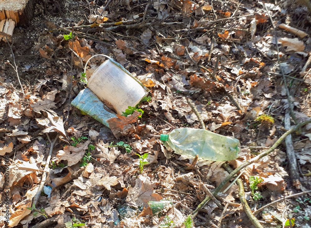 Obraz premium trash in the forest. environment pollution