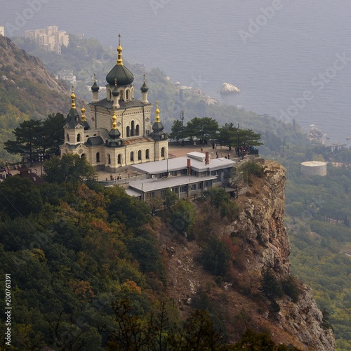 Church of Holy Resurrection of Christ on Red cliff on Black sea coast. Crimea