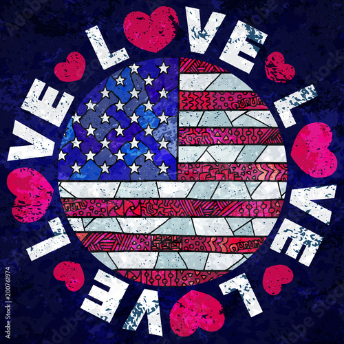 United states of america flag zentangle love usa grunge sign photo