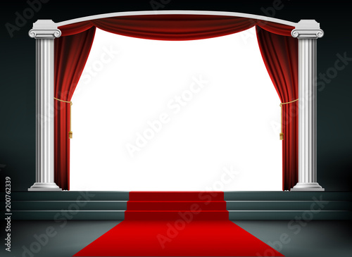 Red carpet on the podium with steps