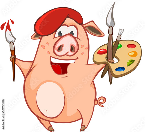 Illustration of a Cute Pig. Cartoon Character 