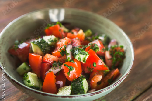 Vegetable salad from pepper, tomato and cucumber
