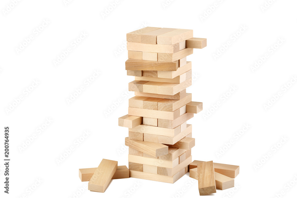 Wooden block tower game isolated on white background Wooden block tower game isolated on white background