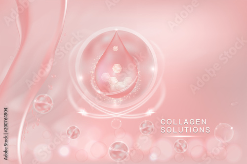 Pink Collagen Serum drop, cosmetic advertising background ready to use, luxury skin care ad, Illustration vector.
