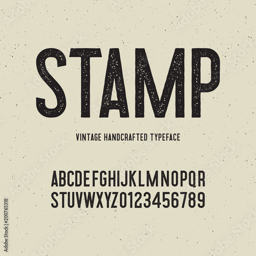 vintage handcrafted typeface with stamp effect. vector illustration photo
