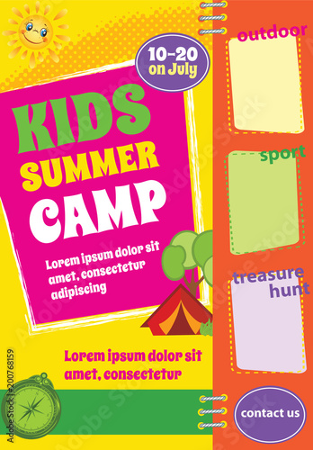 Colorful Summer Travel Template, vector background, tourism flyer