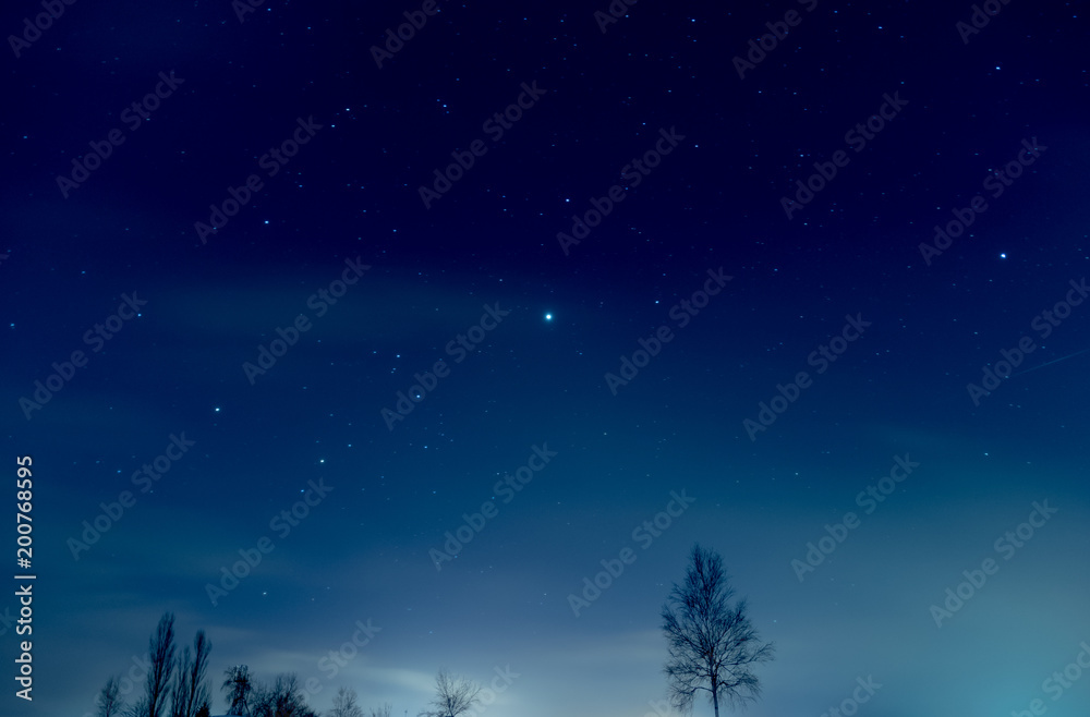 Naklejka premium 夜明け間際の星空 / 北海道美瑛町のイメージ