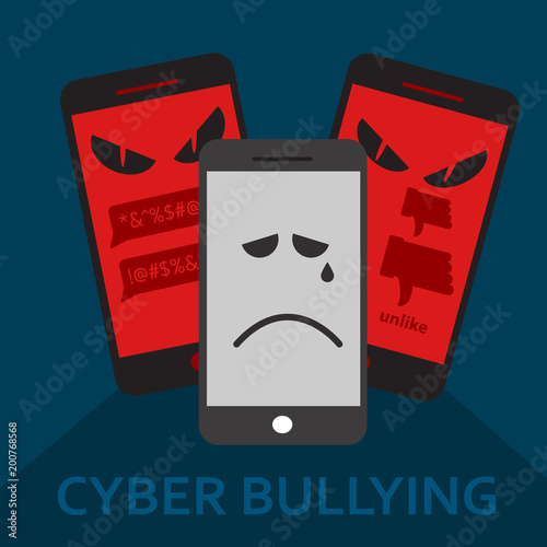 .cyber bullying phone victim background graphic vector illustrations