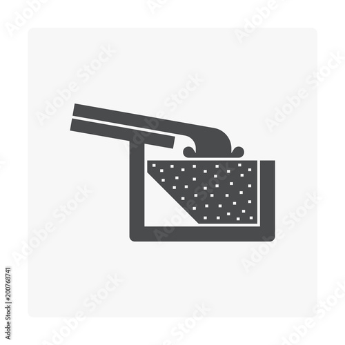 Rain gutter and rainwater drop icon with square or box shape. Include foam gutter guard or gutterstuff or foam filter insert made from sponge for protection from damage, clogged and reduce cleaning.